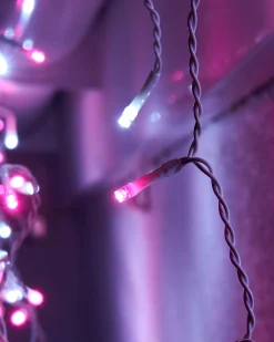 LINK UP LED Icicle Lights, White Cable, Pink / White