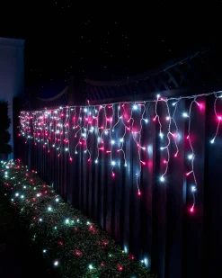 LINK UP LED Icicle Lights, White Cable, Pink / White