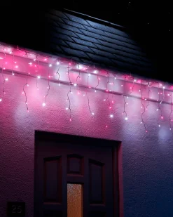 LINK UP LED Icicle Lights, White Cable, Pink / White