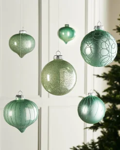 Mint Green Glass Baubles, 6 Pack, 10 Cm