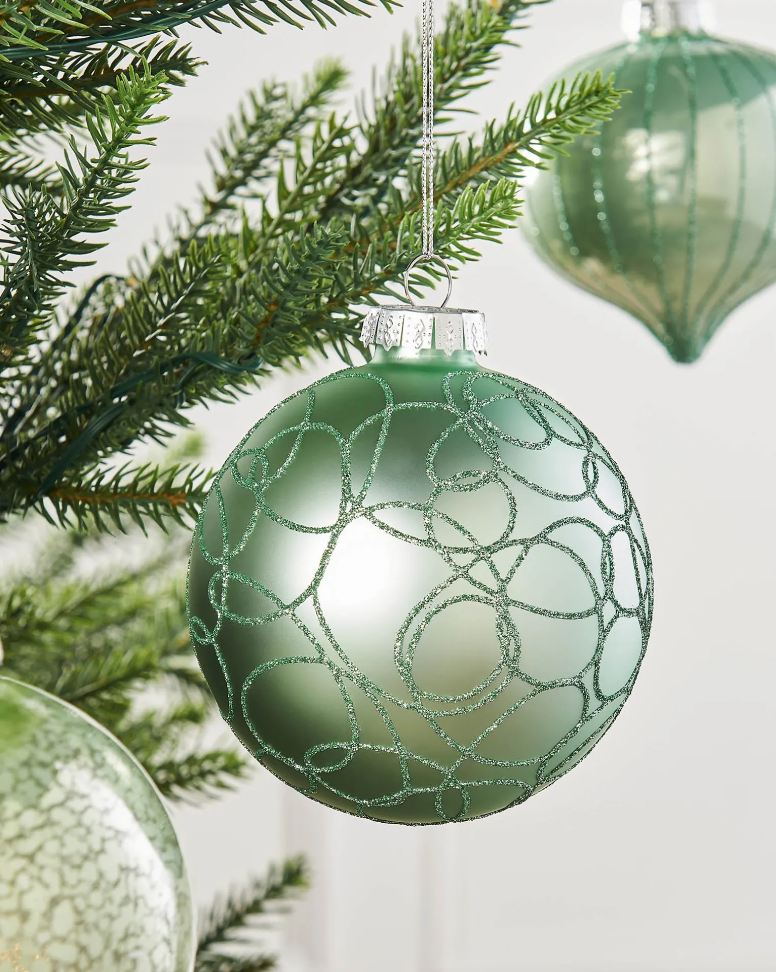 Mint Green Glass Baubles, 6 Pack, 10 Cm