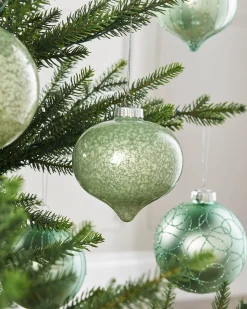 Mint Green Glass Baubles, 6 Pack, 10 Cm