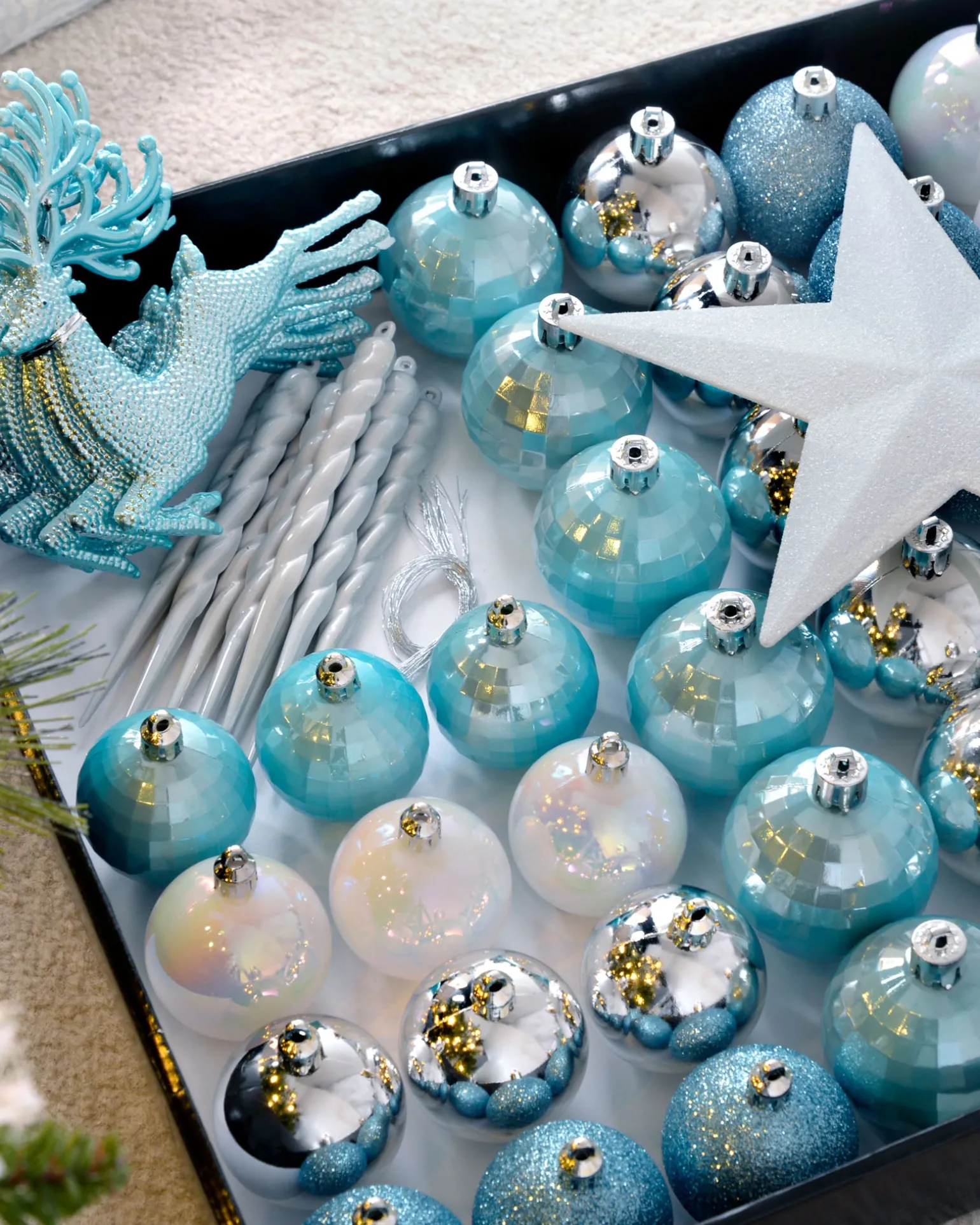 Multi Blue Shatterproof Baubles Set, 50 Pack
