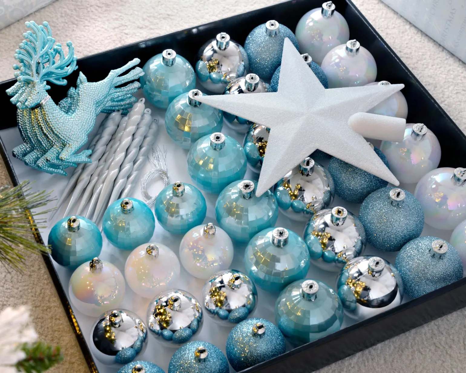 Multi Blue Shatterproof Baubles Set, 50 Pack