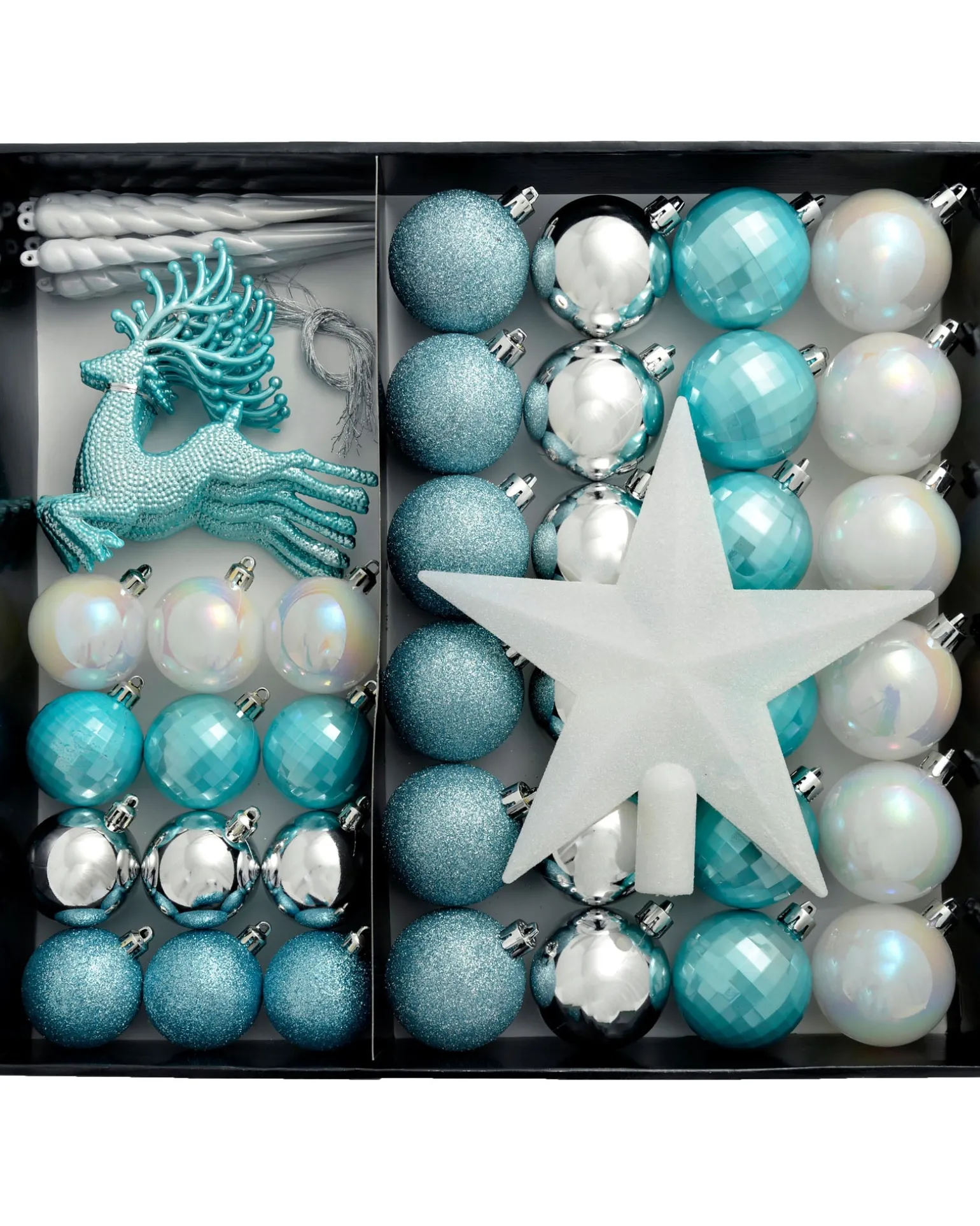 Multi Blue Shatterproof Baubles Set, 50 Pack