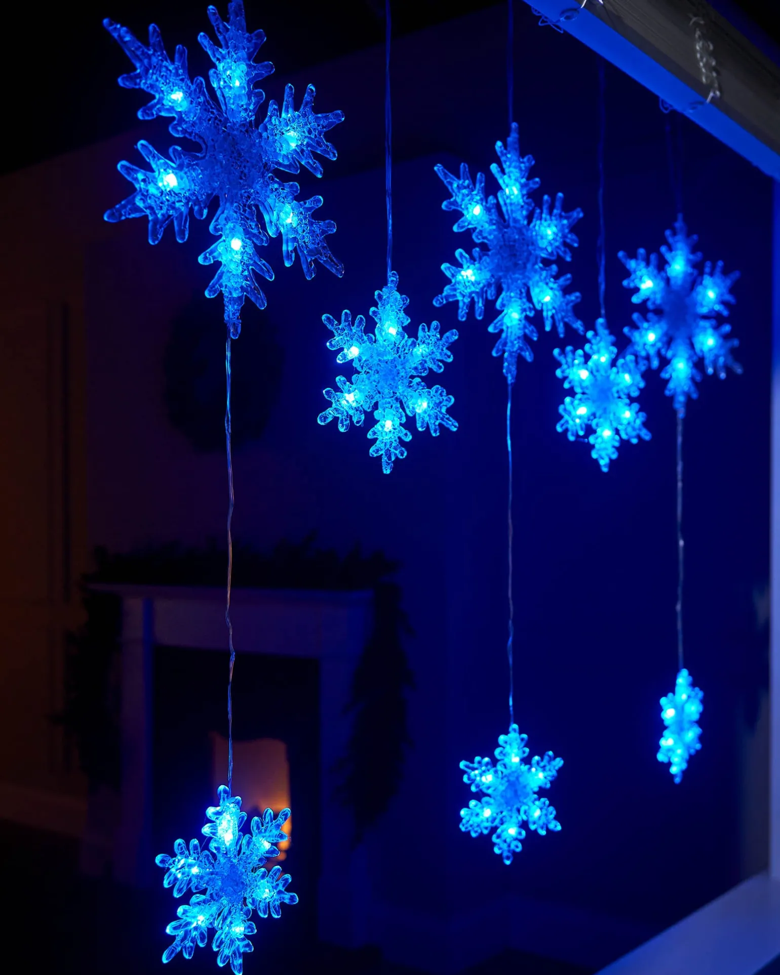 Multi-Function Snowflake Curtain Light, Blue, 1.6 M