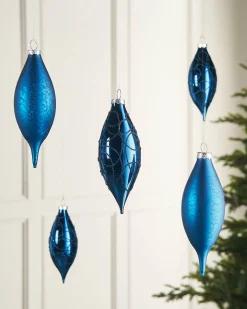 Navy Blue Glass Baubles, 5 Pack, 15 Cm