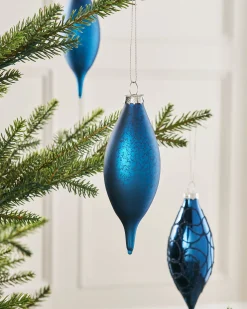 Navy Blue Glass Baubles, 5 Pack, 15 Cm