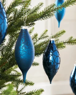 Navy Blue Glass Baubles, 5 Pack, 15 Cm