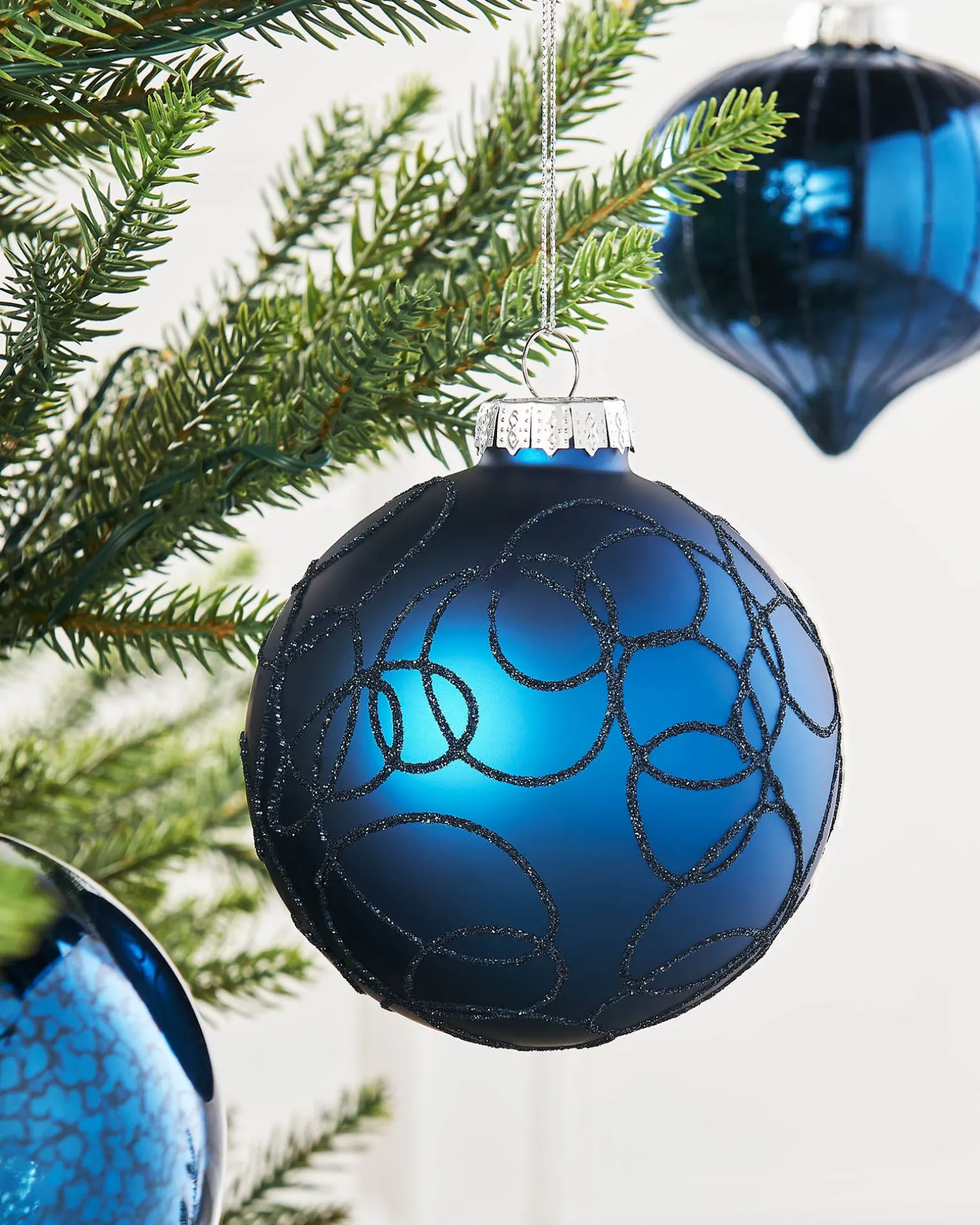 Navy Blue Glass Baubles, 6 Pack, 10 Cm