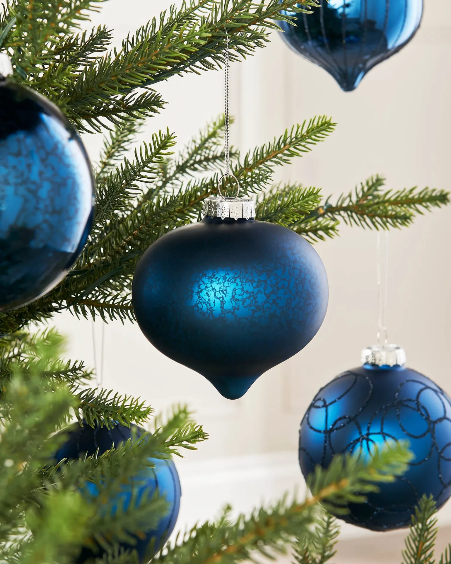 Navy Blue Glass Baubles, 6 Pack, 10 Cm
