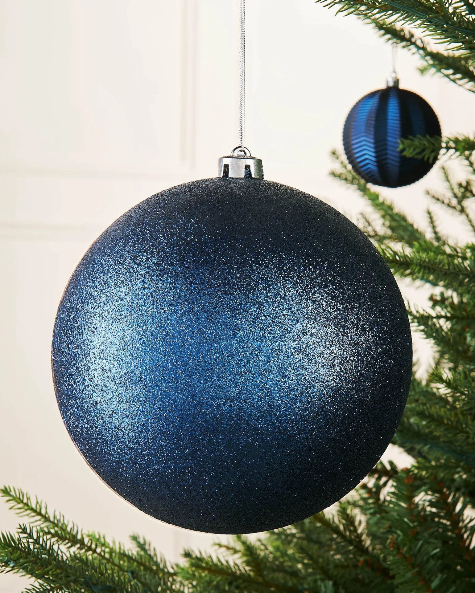 Navy Blue Large Glitter Shatterproof Bauble, 20 Cm