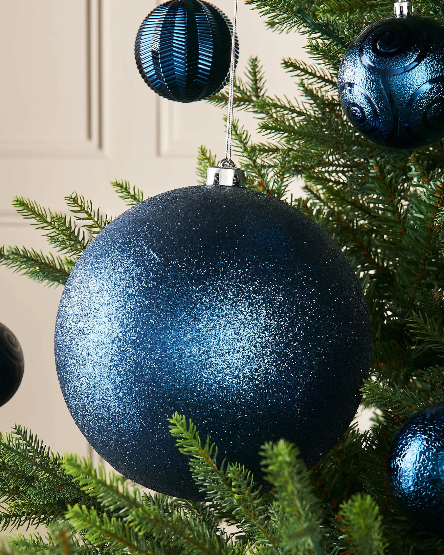 Navy Blue Large Glitter Shatterproof Bauble, 20 Cm