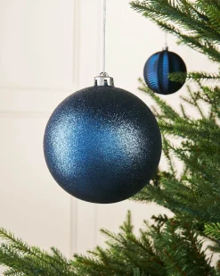 Navy Blue Large Glitter Shatterproof Bauble, 15 Cm