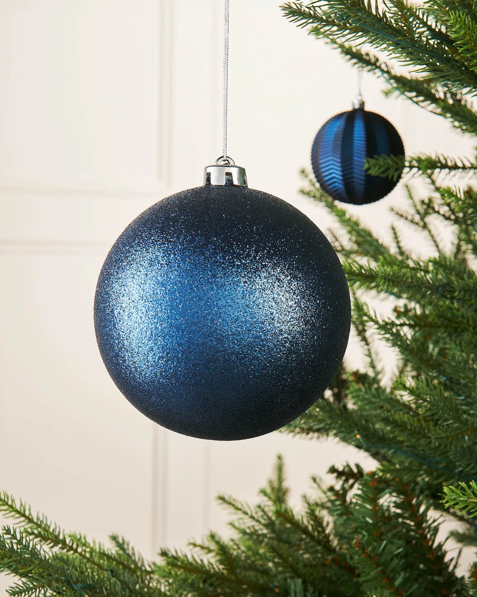 Navy Blue Large Glitter Shatterproof Bauble, 15 Cm