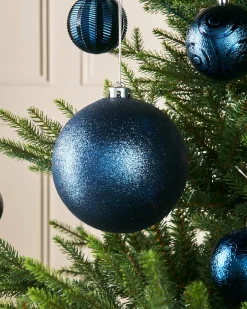Navy Blue Large Glitter Shatterproof Bauble, 15 Cm