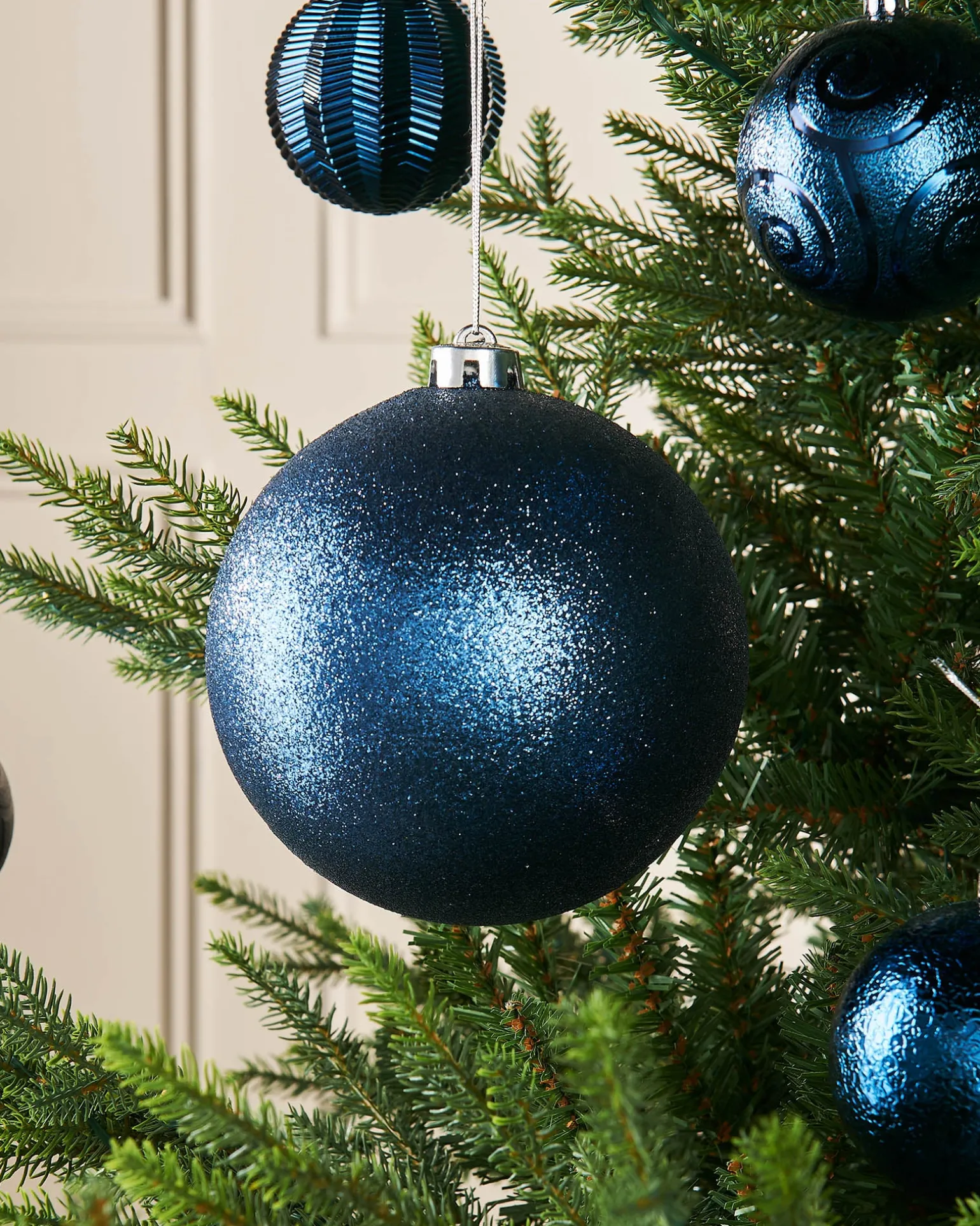 Navy Blue Large Glitter Shatterproof Bauble, 15 Cm