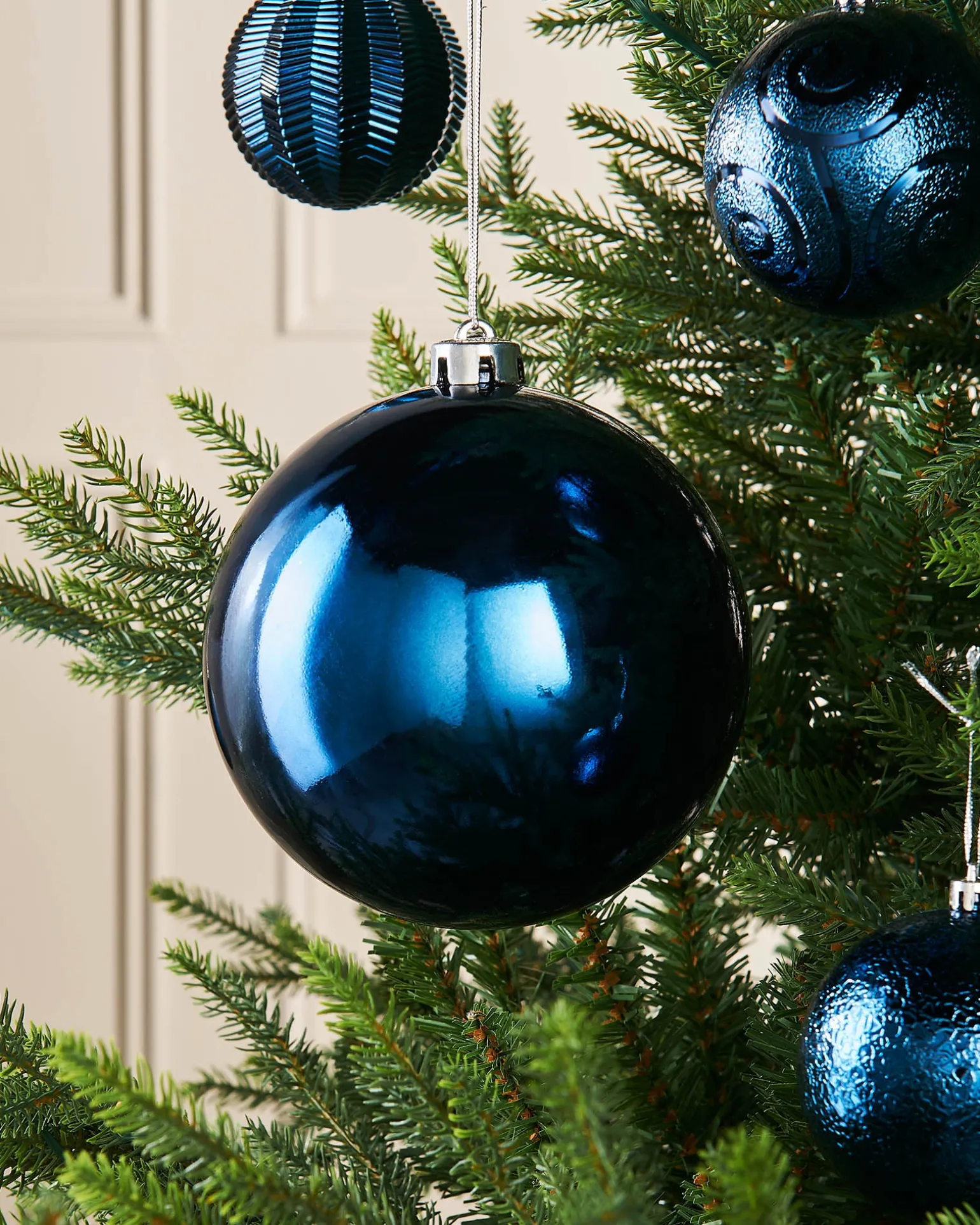Navy Blue Large Gloss Shatterproof Bauble, 15 Cm