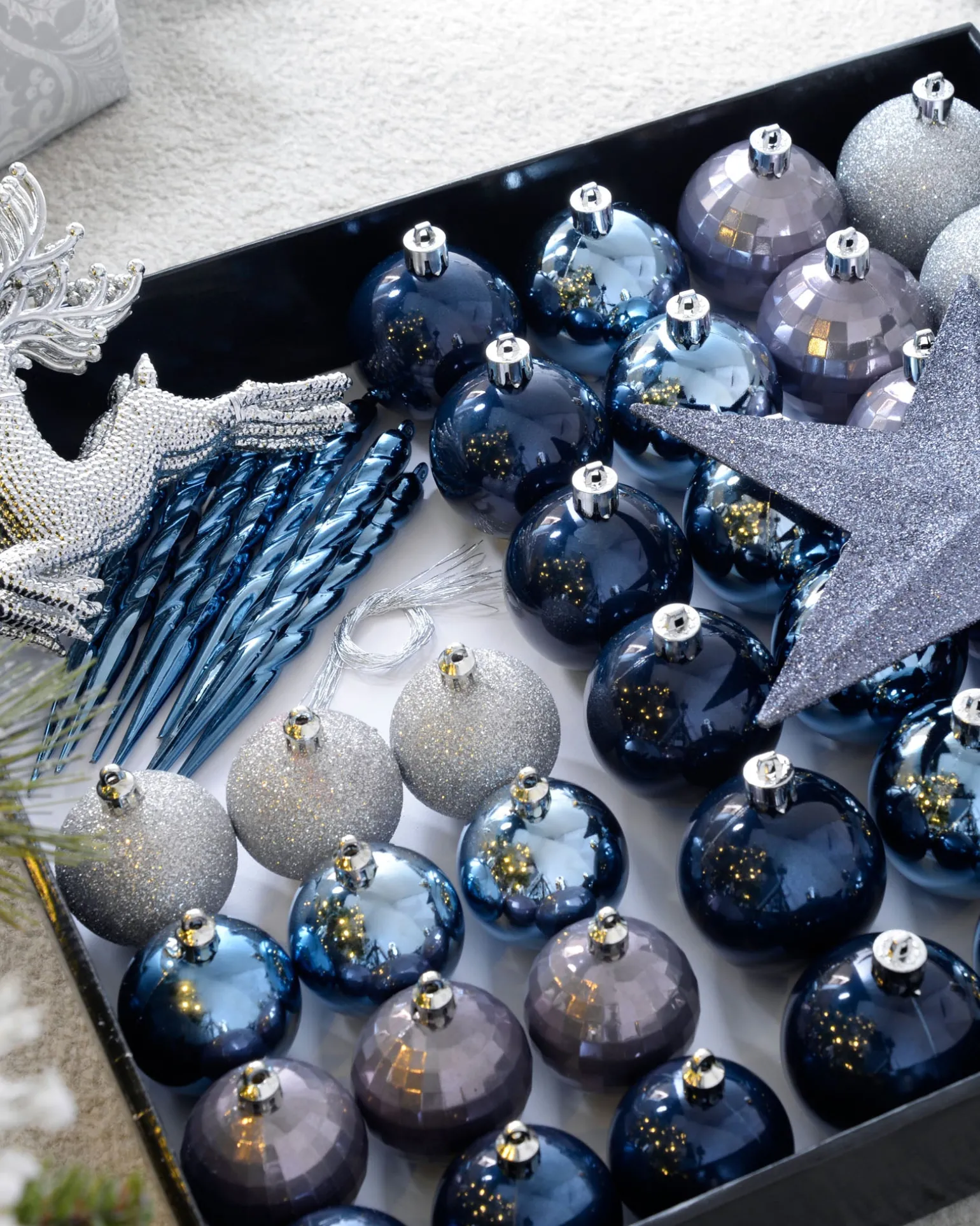 Navy Shatterproof Baubles Set, 50 Pack