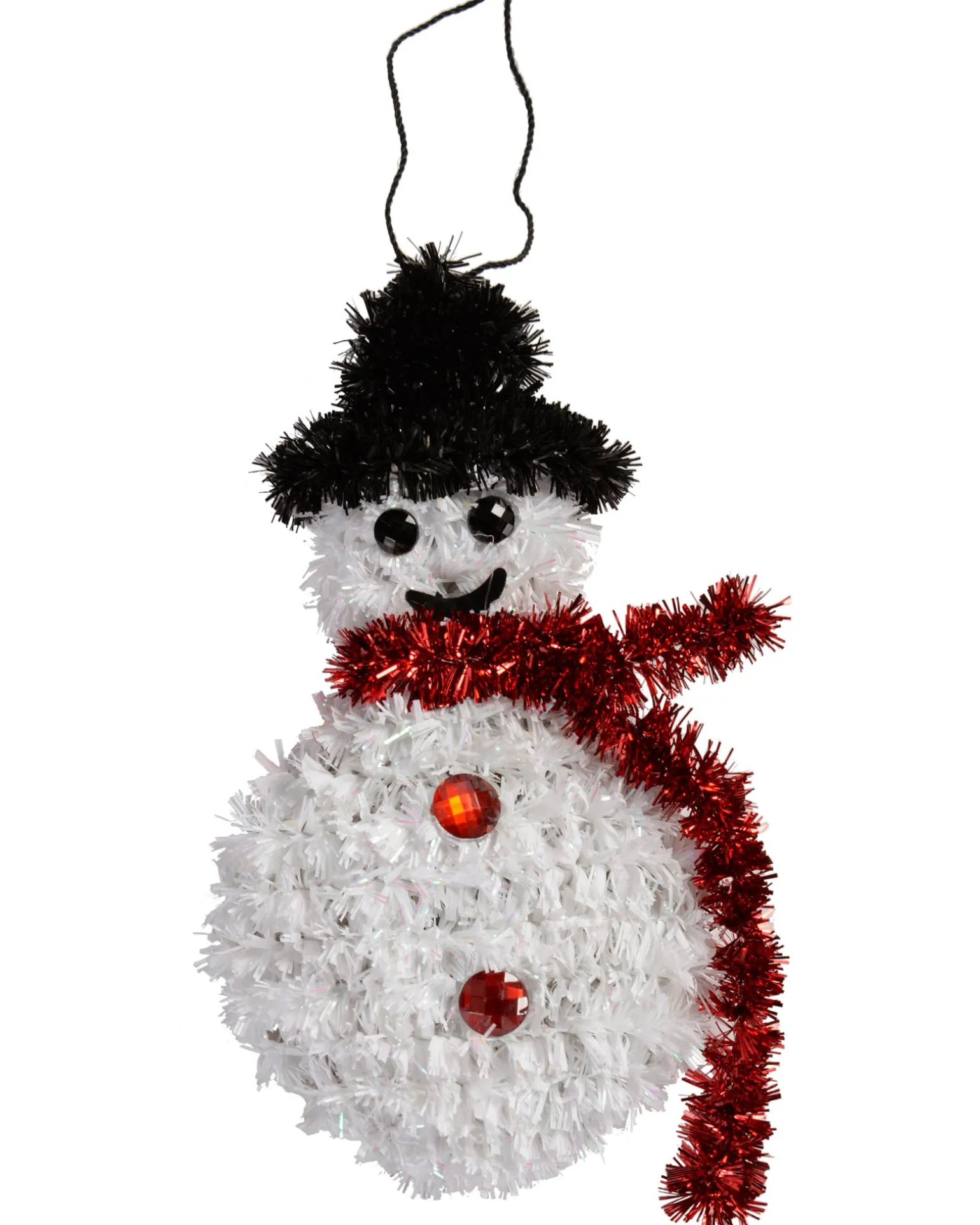 Pack Of 3 Hanging Tinsel Snowman Decorations, 16 Cm
