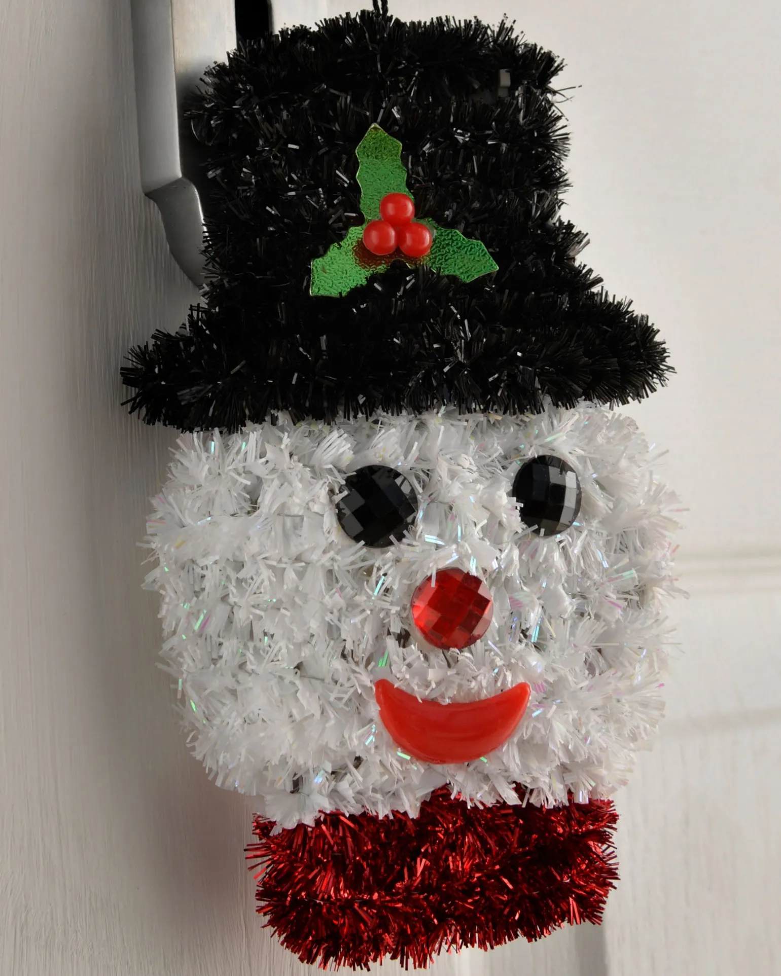 Pack Of 3 Hanging Tinsel Snowman Decorations, 16 Cm