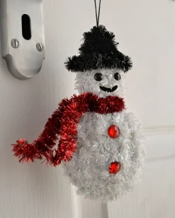 Pack Of 3 Hanging Tinsel Snowman Decorations, 16 Cm
