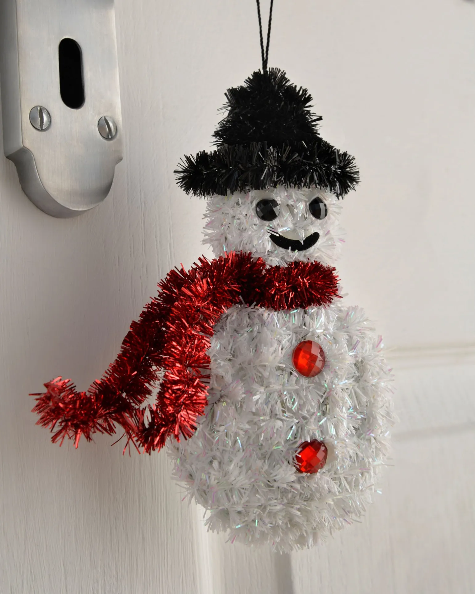 Pack Of 3 Hanging Tinsel Snowman Decorations, 16 Cm