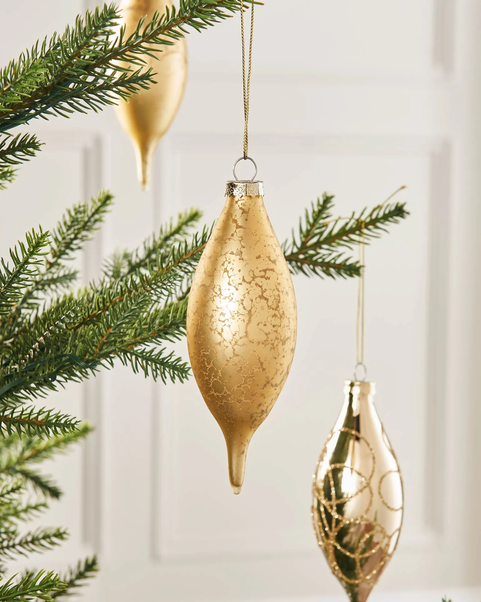 Pale Gold Glass Baubles, 5 Pack, 15 Cm