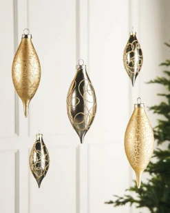 Pale Gold Glass Baubles, 5 Pack, 15 Cm