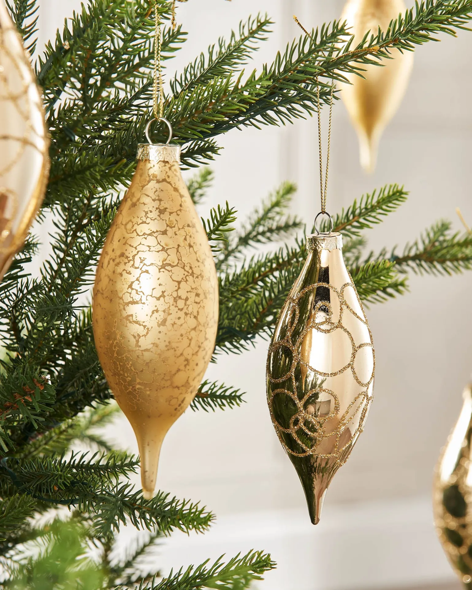 Pale Gold Glass Baubles, 5 Pack, 15 Cm
