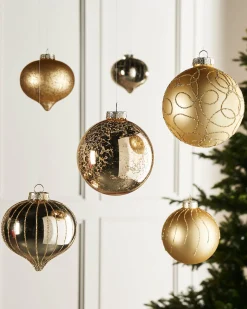 Pale Gold Glass Baubles, 6 Pack, 10 Cm
