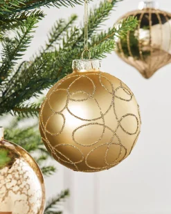 Pale Gold Glass Baubles, 6 Pack, 10 Cm