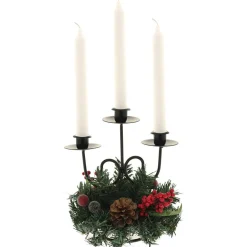 Pinecone And Berry Single Pillar Candle Holder, Triple Tape
