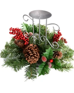 Pinecone And Berry Single Pillar Candle Holder, Single Pillar