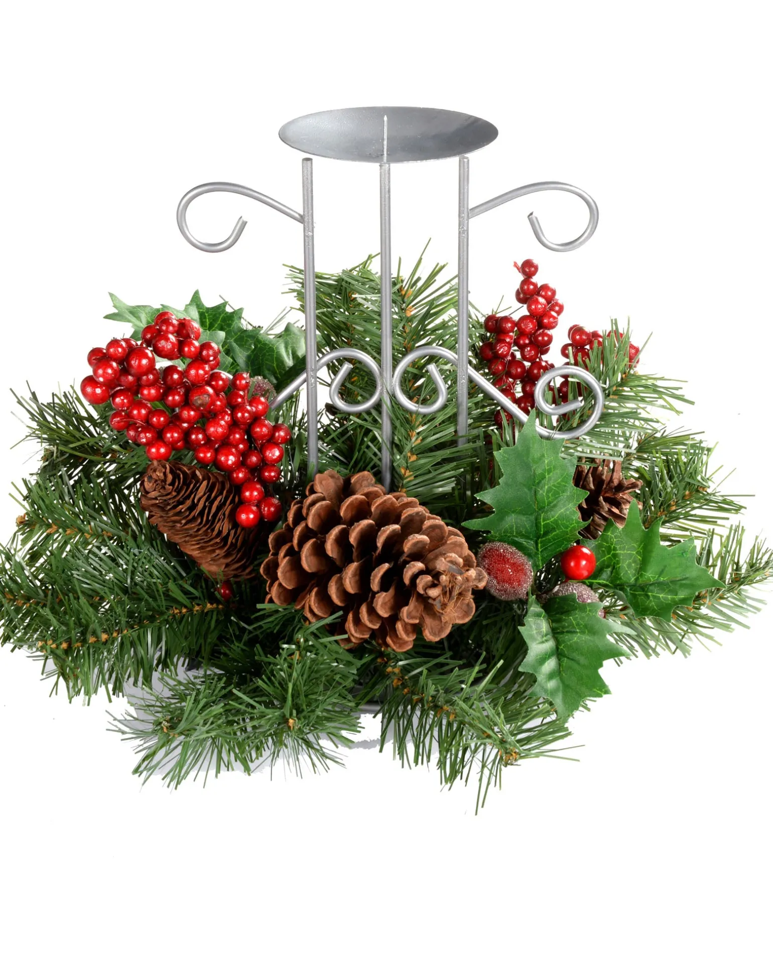 Pinecone And Berry Single Pillar Candle Holder, Single Pillar