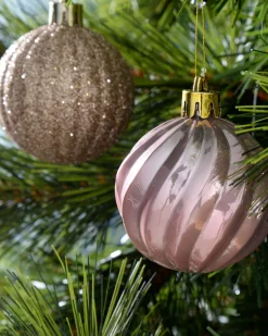 Pink/Champagne Shatterproof Baubles, 48 Pack, 6 Cm