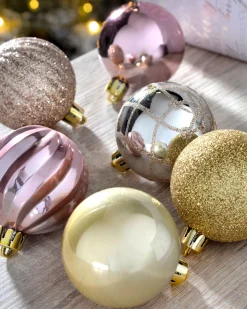 Pink/Champagne Shatterproof Baubles, 48 Pack, 6 Cm
