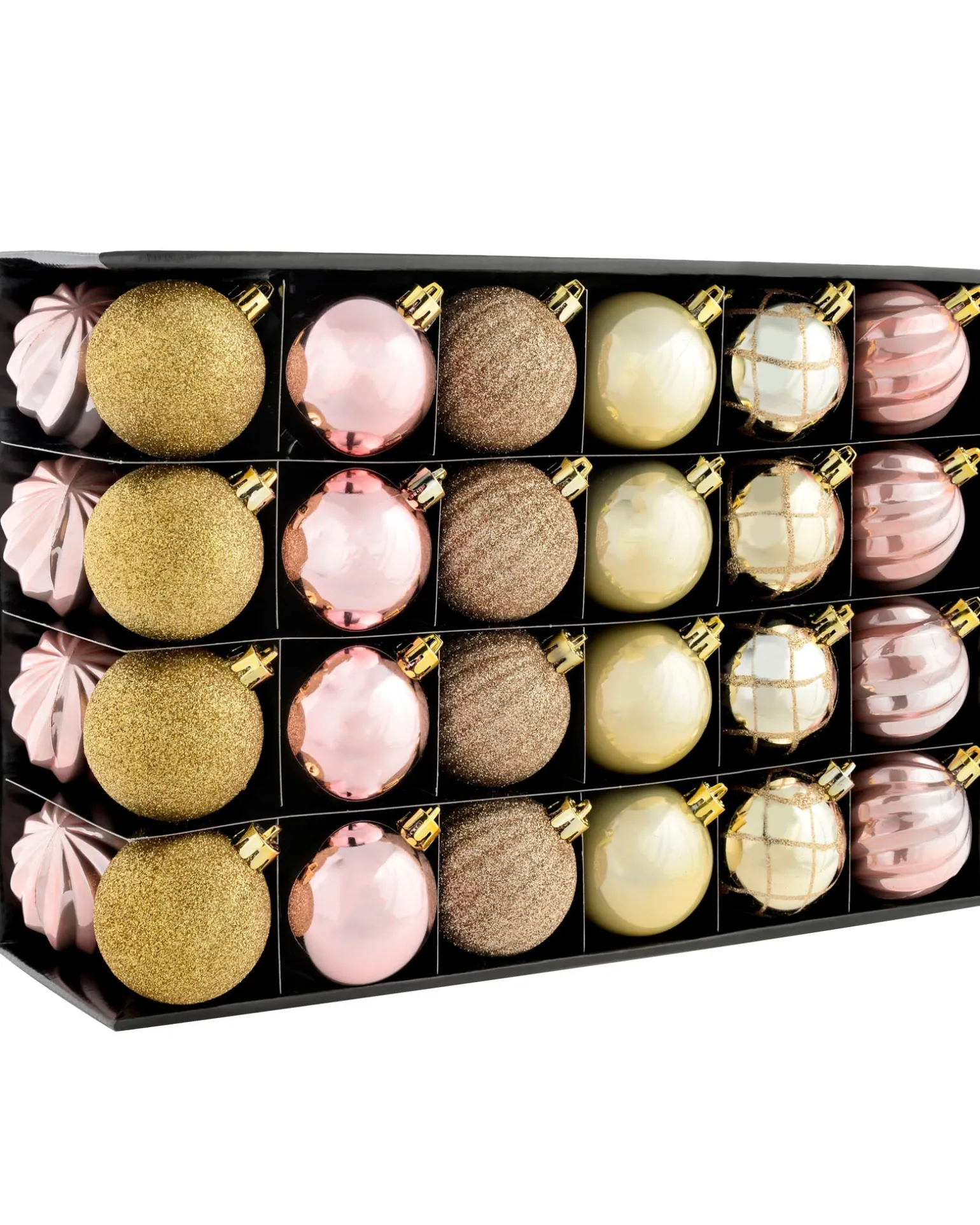 Pink/Champagne Shatterproof Baubles, 48 Pack, 6 Cm