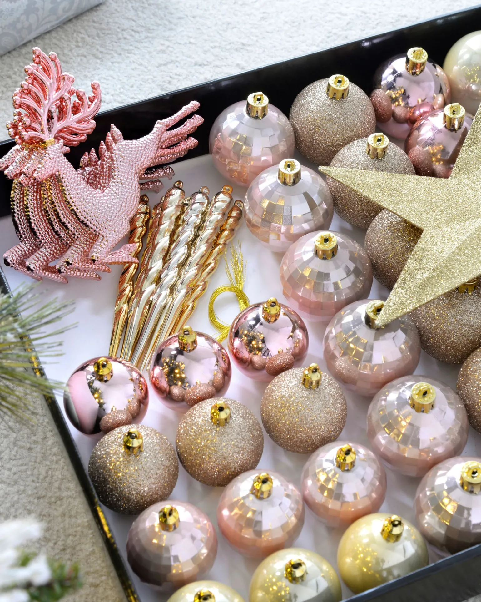 Pink/Champagne Shatterproof Baubles Set, 50 Pack