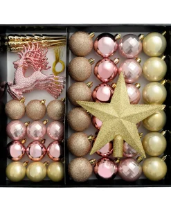 Pink/Champagne Shatterproof Baubles Set, 50 Pack