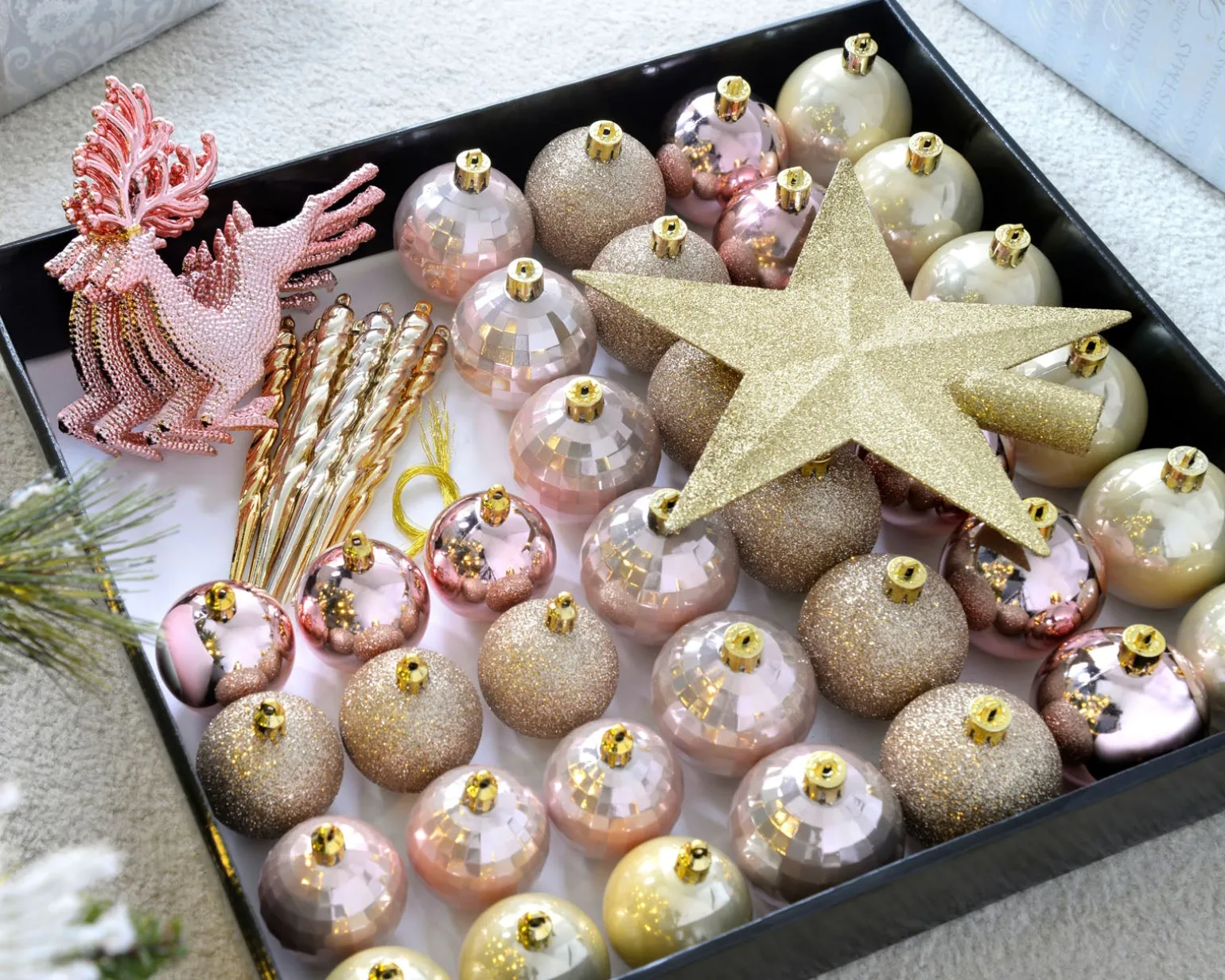 Pink/Champagne Shatterproof Baubles Set, 50 Pack