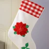 Poinsettia Embroidered Stocking, Red/White, 48 Cm