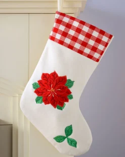 Poinsettia Embroidered Stocking, Red/White, 48 Cm