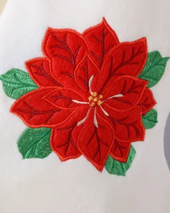 Poinsettia Embroidered Stocking, Red/White, 48 Cm