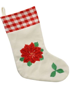 Poinsettia Embroidered Stocking, Red/White, 48 Cm