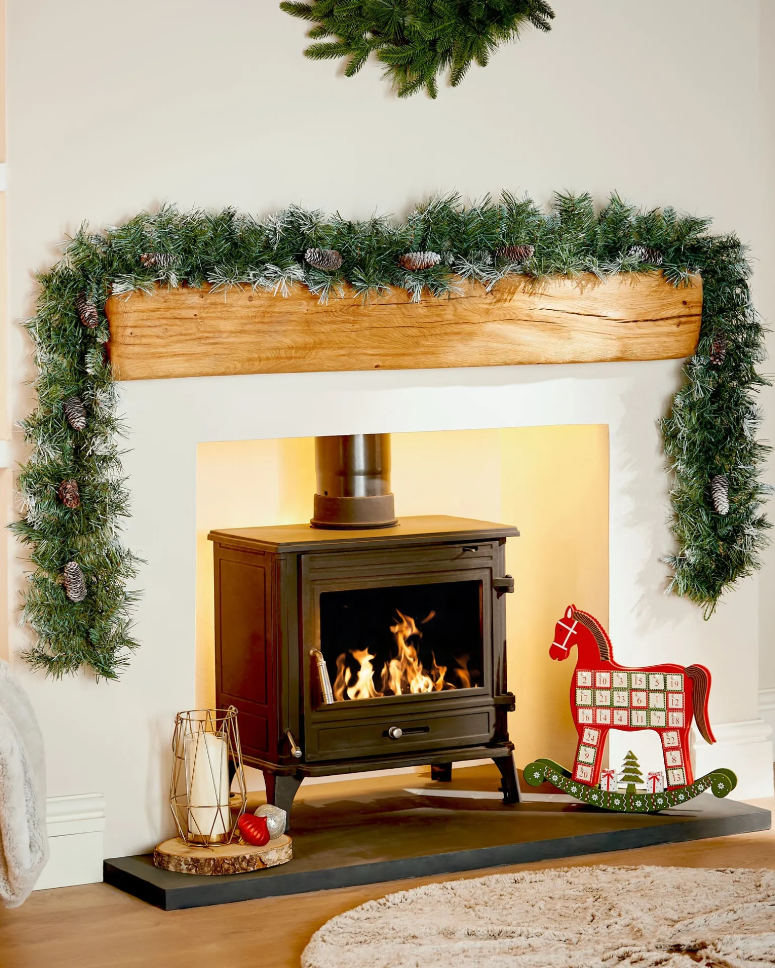 Pre-Decorated Frosted Scandinavian Blue Spruce Garland, 9 Ft