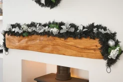 Pre-Decorated Garland, Black/Silver, 6 Ft