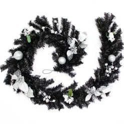 Pre-Decorated Garland, Black/Silver, 6 Ft