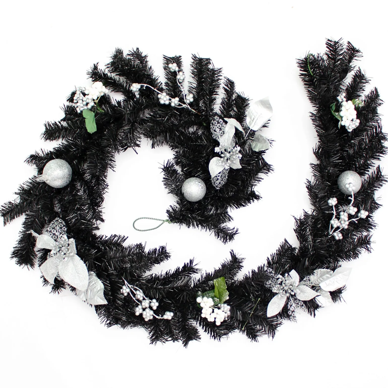 Pre-Decorated Garland, Black/Silver, 6 Ft