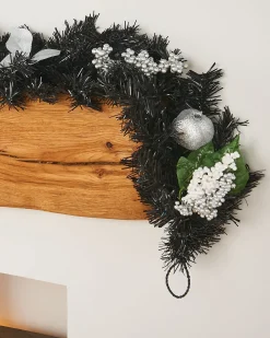 Pre-Decorated Garland, Black/Silver, 6 Ft